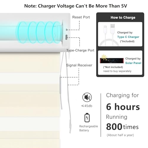 Image of Changshade Smart Zebra Blinds Motorized Shades Remote Control for Indoor Windows, Custom Size Electric Solar Panel Power Automatic Work with Alexa, Google Home, Apple Homekit, Light Filtering, Beige