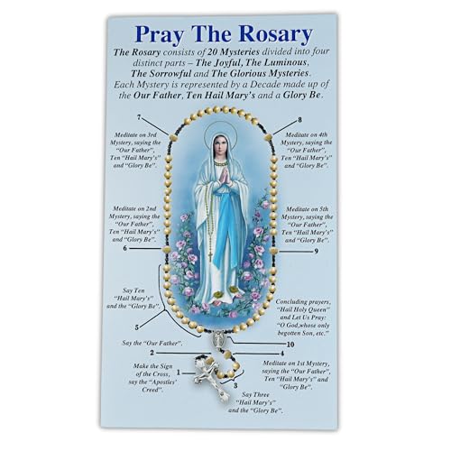Needzo Pray The Rosary Pamphlets, Instructional Booklet for Beginners, Catholic Church Handouts, 6 ¼ x 14 Inches (Pack of 10)