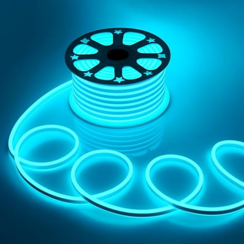 Image of V.E.S.P.A 16.4 Feet Neon LED Strip Lights, with 12V Adapter, Waterproof IP65, Silicone Flexible Rope Light for Wall Decor | DIY Name Signs | Neon Lights | 5 Meter | (ICE Blue)