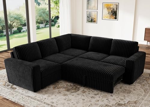 HONBAY Modular Sectional Sleeper Sofa with Pull Out Bed,Corduroy L