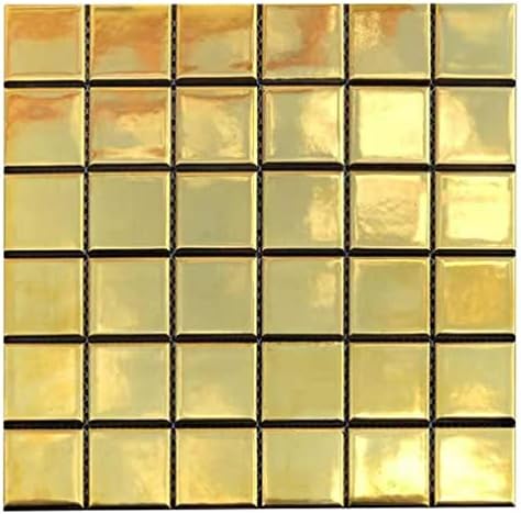 COLOSWIN Glazed Gold Mosaic 2 "x2" Large Chip Shiny Tile Bathroom Kitchen Fireplace Floor Wall and Hotel Decor (6Pieces)