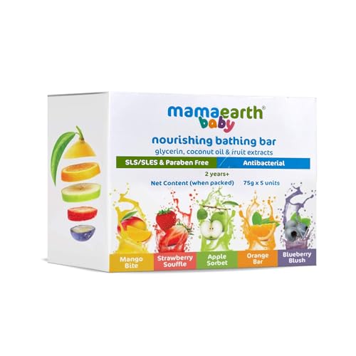 Mamaearth Fruit based Nourishing Clear Bathing Bar Baby Antibacterial Soap with Glycerine,SLS & paraben Free, For 2+ years age Kids | 75g x 5