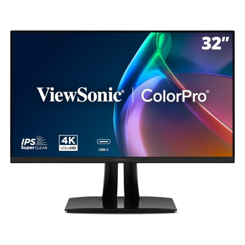 Image of ViewSonic VP3256A-4K 32 Inch 4K ColorPro Monitor, IPS Panel with 100% sRGB and Pantone Validated for Professional Content Creation, Advanced Ergonomics, 100W USB-C, HDMI, and DisplayPort Inputs