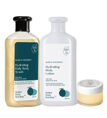 BBB - BETTER BODY BOMBAY Aloe & Coconut Body Care Kit (Body Wash 300gm + Lotion 300gm + Lip Balm 10gm )-image-8