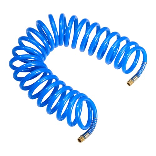 Professional Recoil Air Hose 1/4 ID x 20ft - Flexible Polyurethane Coil Hose with Rotating Swivel End Durable Bend Restrictor for Air Compressors & Pneumatic Tools