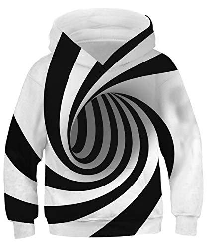 GLUDEAR Youth Funny 3D Pattern Hoodies Soft Hooded Sweatshirts for Children,Black&White Stripes,8-11 T