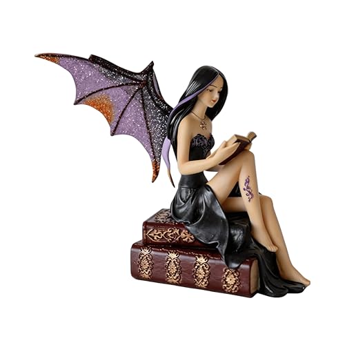 Comfy Hour Fairyland Collection 23 cm książka do czytania ciemna wróżka figurka czarownicy, dekoracja domu i przedmioty kolekcjonerskie, żywica poliestrowa