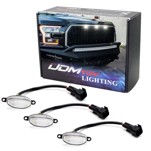iJDMTOY 3pc Clear Lens White LED Grille Running Lights Compatible with 2010-14 & 17-20 Ford Raptor (Powered by 36 Pieces of SMD LED Lights)