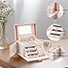 Vlando Mirrored Jewelry Box Organizer, Leather Jewelry Storage Case, Necklaces Earrings Rings Brackets Box Holder, Pink