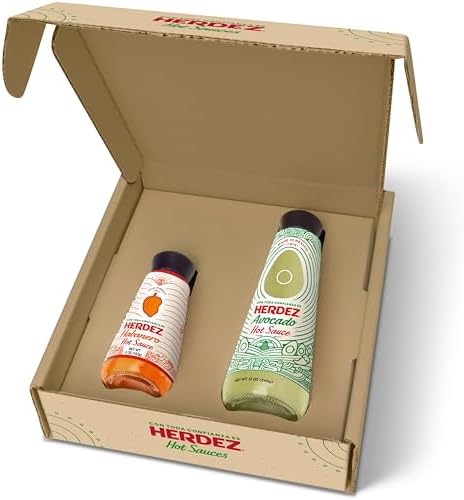 HERDEZ Variety Pack with Avocado Hot Sauce 12 oz & Habanero Hot Sauce 5 oz (2 Pack) – Made with Real Avocados and Habanero Peppers – Gift Pack – Perfect for Any Meal