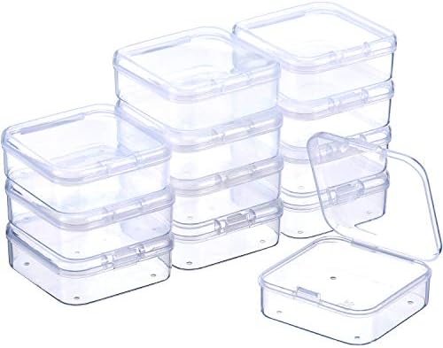 SATINIOR 12 Pack Clear Plastic Beads Storage Containers Box with Hinged Lid for Beads and More (3.3 x 3.3 x 1.2 Inch)