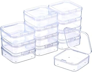 SATINIOR 12 Pack Clear Plastic Beads Storage Containers Box with Hinged Lid for Beads and More (3.3 x 3.3 x 1.2 Inch)