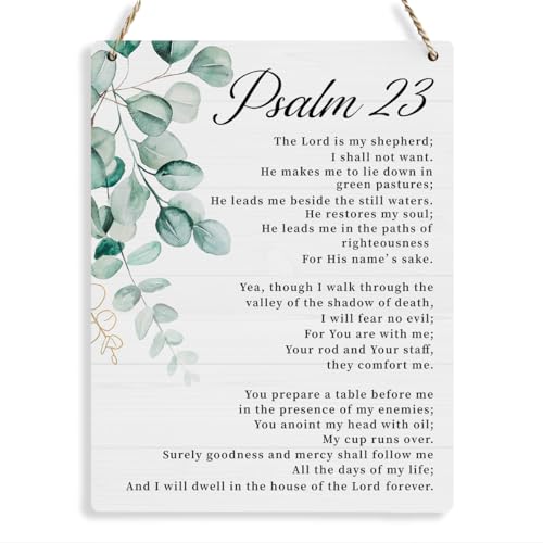 BELLOWDEER Bible Verse Psalm 23 Christian Gifts Inspirational Wall Decor Scripture Wall Art Wooden Hanging Sign for Modern Home Office Bathroom Bedroom Wall Art Decor 8x10 Inches