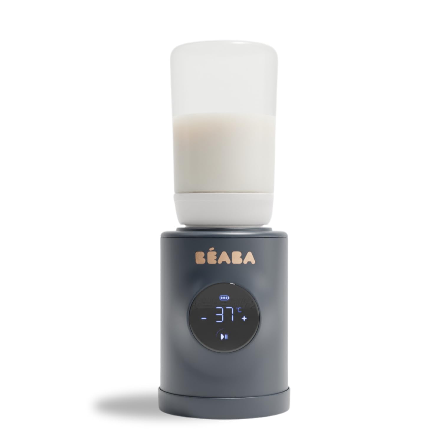 BÉABA - Milk Nomad - Chauffe-​Biberon Nomade Ultra-​Rapide sur Batterie – Chauffe en -​3 min, Température Réglable (21-​49°C), Mélangeur Antigrumeaux Breveté, USB-​C, Compact & Compatible Biberons