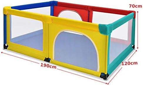 COSTWAY Baby Playpen, Large Infants Activity Center with 50 Balls, Breathable Mesh and Zipper Door, Toddlers Safety Playard for Indoor & Outdoor (190 x 120 x 70cm, Multicolour)
