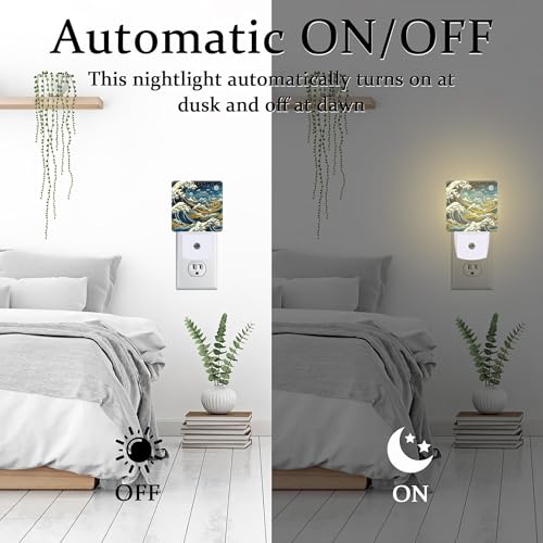 Image of Blue Ocean Waves Night Light for Kids, Rough Sea Waves Night Light Plug in with Dusk to Dawn Sensor, 0.5w Energy Saving Sleep Friendly Nightlight for Hallway Stairway Kitchen Bedroom