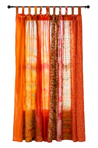 Hippie Colorful Curtains, Patchwork Orange, 84 X 43 Inches