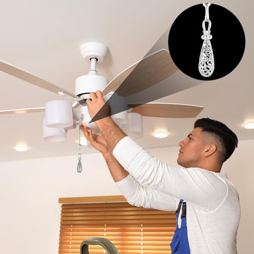 Image of Yaomiao 4 Pieces Ceiling Fan Pull Chain Vintage Hollow Fan Danglers Coppery Color Light Pull Extension 13 Inch Lamp Pulls Extender with Ball Connector Chain for Decoration(White)