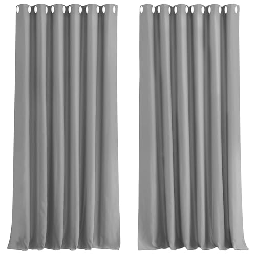Aspire Homeware Light Grey Eyelet Blackout Curtains 90x90 - Super Soft Thermal Insulated Panels for Bedroom & Living Room with Tiebacks