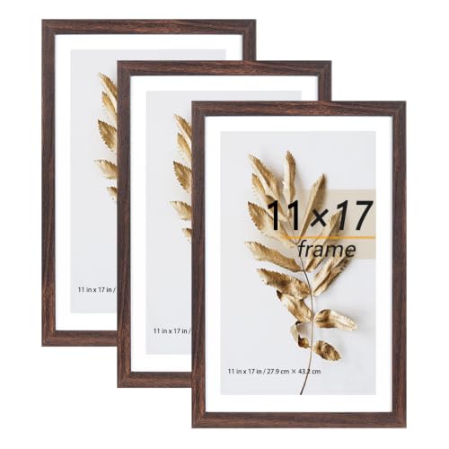 Hogaryo 11x17 Picture Frame Brown 3 Pcs set can Display on the Wall