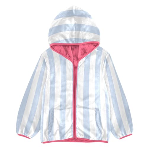 GuoChe Blue Vertical Stripes Hooded Fleece Jacket Baby