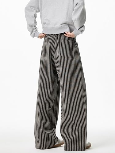 Men's Pants Summer American Retro Wide-Leg Loose Striped Casual Trouser for Men4