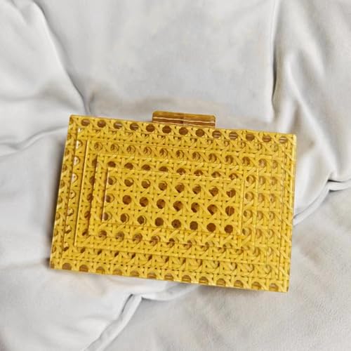 Image of Women Acrylic Rattan Clutch Purse Rattan Woven Evening Bag Wedding Party Purse Summer Beach Wicker Shoulder Handbag