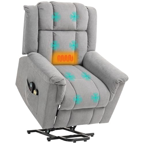 HOMCOM Fauteuil releveur électrique avec Fonction Massage et Chauffage, Fauteuil Relax électrique avec Dossier inclinable, Repose-Pied, télécommandes et...