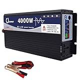 Wechselrichter 3000W 4000W 5000W 6000W Reiner Sinus Spannungswandler DC 12V 24V 48V 60V 72V auf 220V 230V 240V AC Inverter KFZ Umwandler Stromwandler Konverter mit LED & Steckdose,4000W-12Vto220V