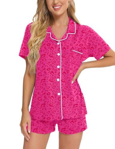 Image of SWOMOG Womens Button Down Pajamas Set Short Sleeve Sleepwear Bride Soft Pj Lounge Sets XS-3XL