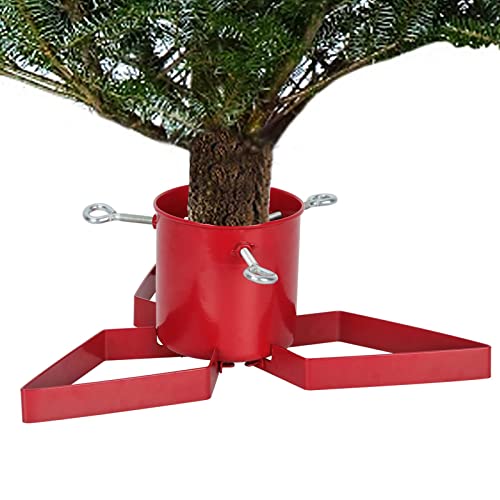SUNNYPARK Christmas Tree Stand for Live Tree, Adjustable Metal Tree Holder for Real Christmas Tree fits up to 8.5 Ft, Metal Christmas Tree Stand Base for Xmas Tree Decoration-Red