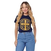 Blusa T-Shirt Medalha De São Bento Azul Marinho (BR, Alfa, GG, Regular, Azul Marinho)
