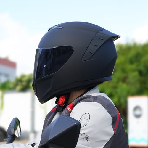Image of Full Face Motorcycle Helmet,Helmets for Adults Motorcycle, MG611 Motorbike Racing Street Bike Helmets with Black Visor for Men Women,DOT Approved (Matte Black-B, L)
