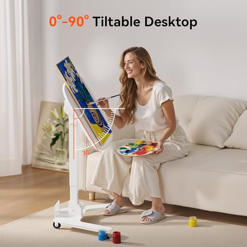 Image of WALKINGDESK Foldable Pneumatic Height Adjustable Mobile Standing Desk with 90 Tiltable Tabletop, 27.2x18.9 Inch Portable Laptop Desk with Wheels, Holds Up to 66.1lbs for Home Office, Study, White