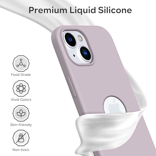 Image of Elzzi Microfiber Logo Cut Cover Compatible for iPhone 15 Case Liquid Silicone Case Non-Slip Full Body 4 Layer Protective Covers Shockproof Back Cover (Light Lilac)