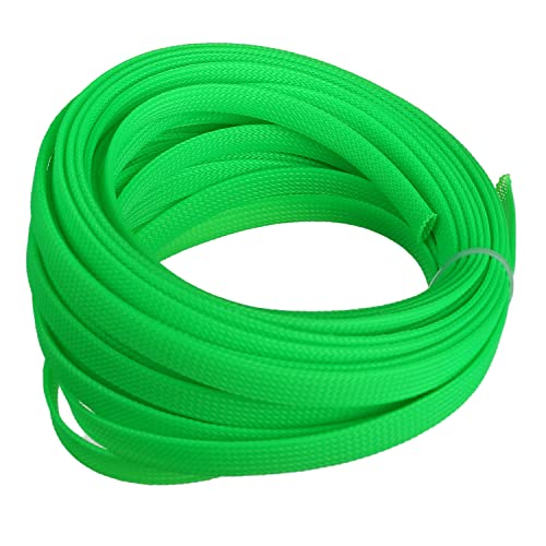 Othmro 編組スリーブ 幅10mm 長さ10m 蛍光グリーン 1個入り 編組チューブ RoHS認証 PET ポリエチレンテレフタレート材質 ポリエステル編組スリーブ ケーブル被覆用