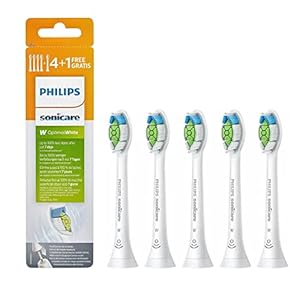 Philips Sonicare W2 Optimal White Standard Toothbrush Head for Sonic Toothbrush HX6065/10 Pack of 5 Standard Size Click Holder BrushSync Pairing