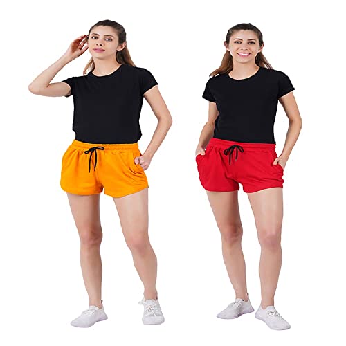Image of Blacktail Women's Mid Rise Elastic Waist Regular Fit Comfy Breathable Cotton Printed Summer Shorts Combo (Multicolor)-Pack of 1 and 2