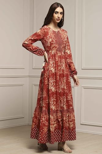 Image of BIBA Women Floral Printed Tiered Flared Dress