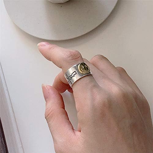BUUKAAI Smiley Face Ring Silver Open Rings Adjustable Wide Smile Knuckle Ring Happy Smiling Rings Golden Women Jewelry Rings