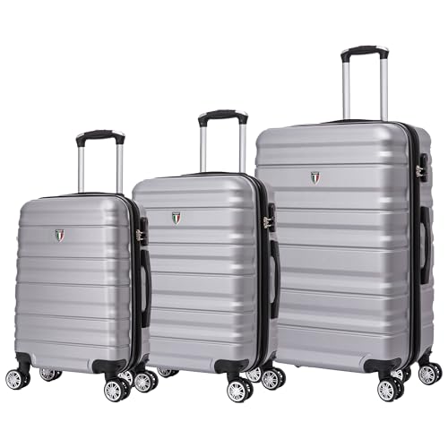 Tucci Italy GIROVITA 3‑Piece Lightweight Hardside Spinner Luggage Set with Combination Lock (20"/24"/28") - Silver