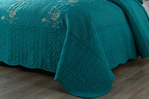 Marcielo 3 Piece Lightweight Bedspread Quilt Set Microfiber Quilt Embroidered Bedspreads Bed Coverlet Set, Lapaz (Teal, Queen) #TOP2
