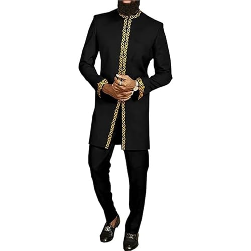 famesale African Men Traditional Outfit Set South Africa Nightclub Trends Costume Dashiki Shirt and Pant Suit
