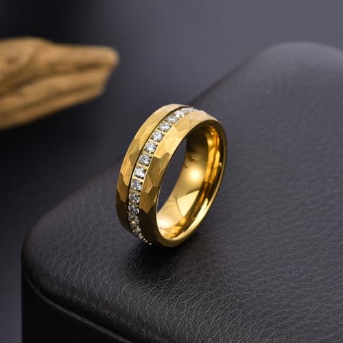 Hioleegi Tungsten Wedding Bands for Men Women CZ Zirconia Stone Inlay Hammered Irregularly Curved Edge Comfort Fit3