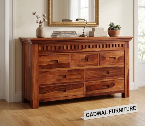 Image of Wooden Chest of Drawers for Living Room with 7 Drawer - Solid Wood Chest of Drawers Wooden Drawer Cabinet Chest of Drawer for Bedroom Storage Cabinet