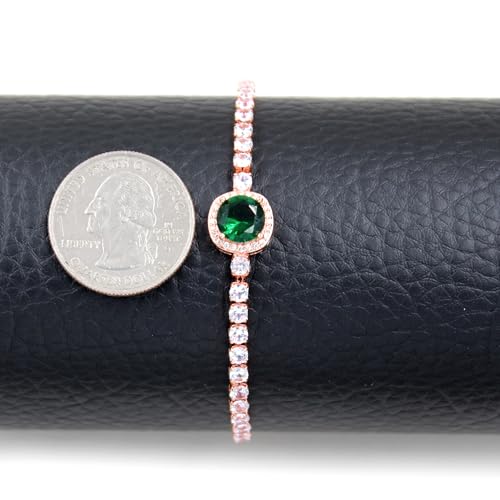 Image of Rose Plated Gold Brass Box Chain Cubic Zirconia Classic Tennis Slider Adjustable Bracelet, Round Big Zircon Charm Give Woman Mom Mother's Day Fashion Crystal Gift