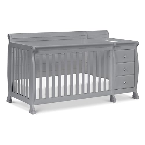 Image of Davinci Kalani 4-in-1 Convertible Baby Crib & Changing Table Combo - GREENGUARD Gold Certified - Toddler Bed, Daybed, Full-Size Bed Conversion - 4 Adjustable Mattress Heights - Gray