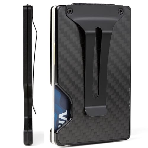 Image of Minimalist Carbon Fiber Wallet for Men, Money Clip Cash Strap Wallet, RFID Blocking Metal Wallet Aluminum Card Holder,Front Pocket Wallet(Carbon Fiber)