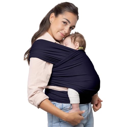 Boba Babytragetuch ab Geburt bis 15 kg - Kuschelweiches & Stützendes Baumwollfrottee, Tragetuch Baby Neugeboren bis Kleinkind, Einfach zu Binden (Marineblau)