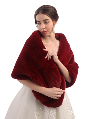 Teyglen Bride Faux Fur Shawl and Wrap Stoles Fur Collar Wraps for Winter Cover Up Cape Warm Fur Scarf Wrap for Women Wedding2